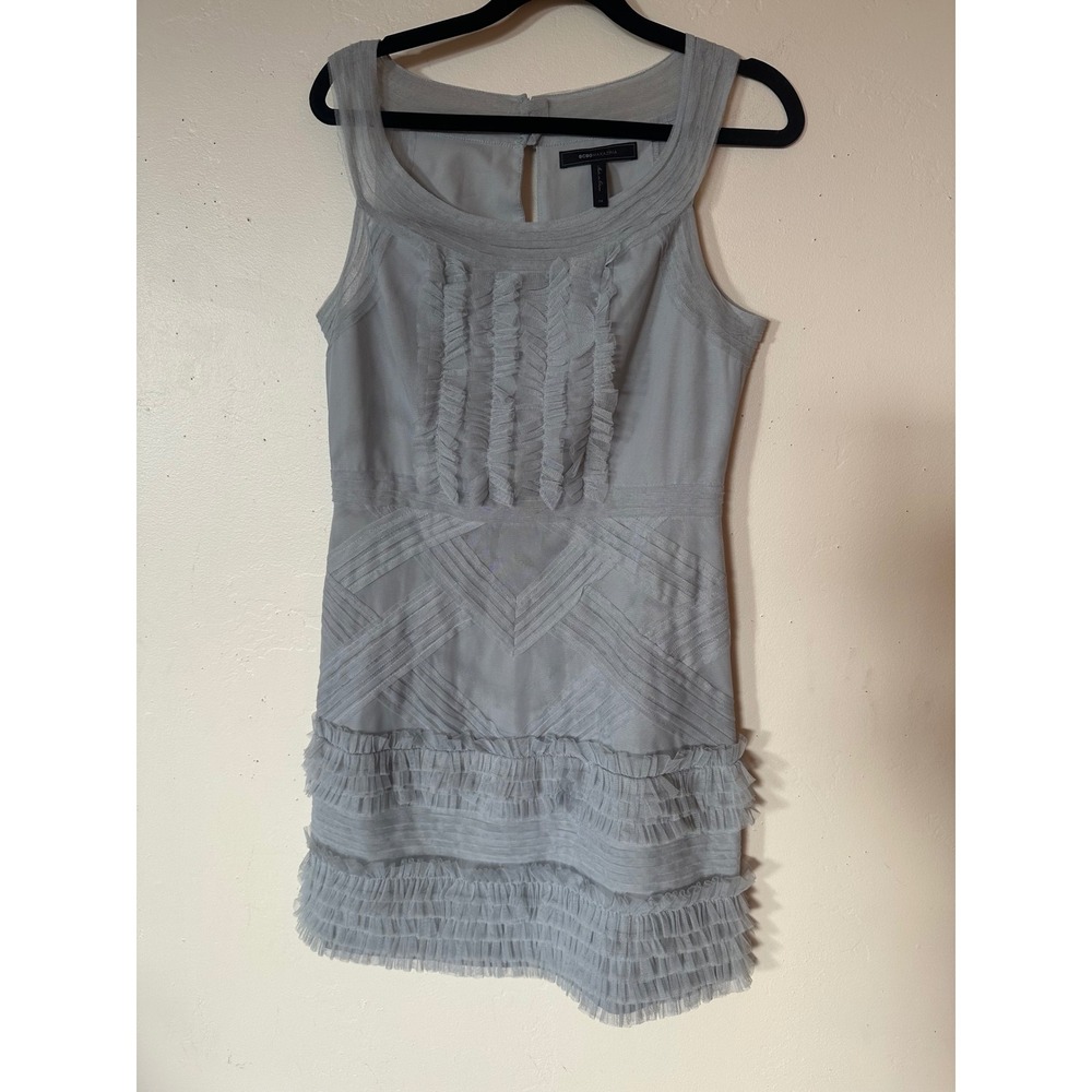 BCBGMAXAZRIA Pale Blue Grey Ruffle Mesh Mini Cocktail Dress Size 6